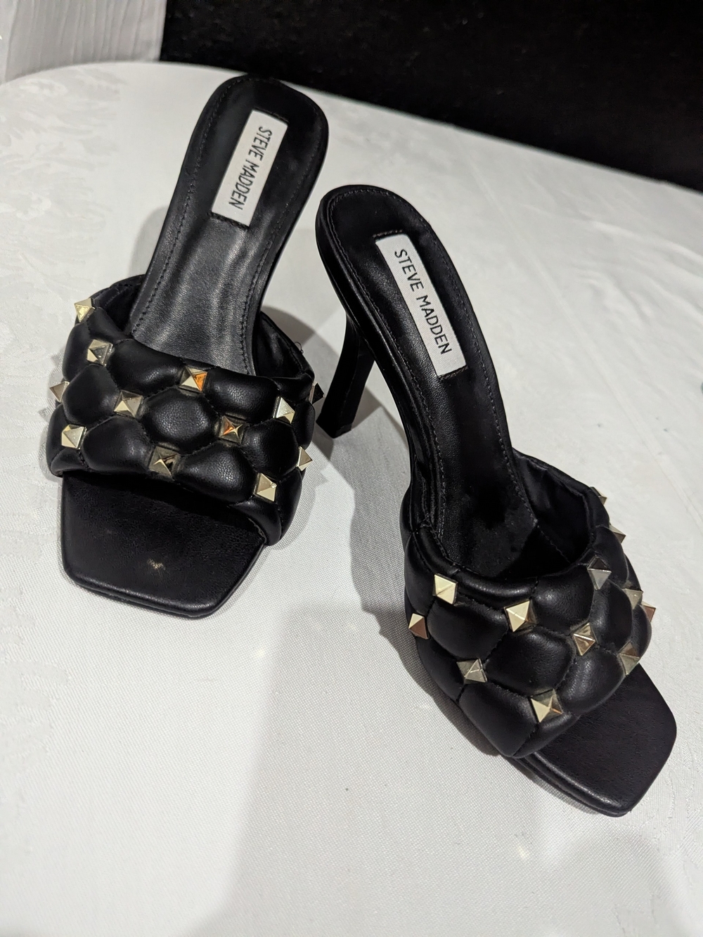 Steve Madden Black Studded Quilted Slide Heels